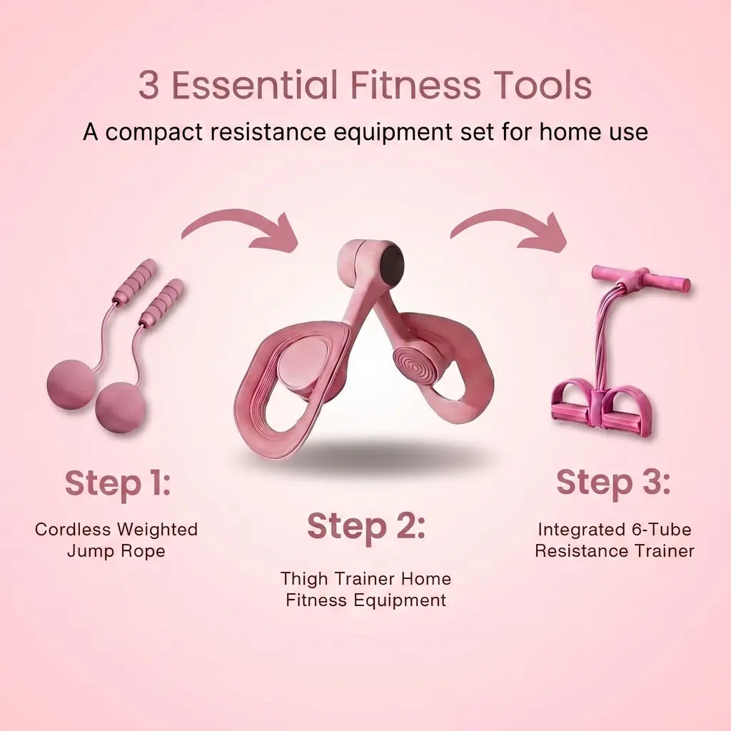 Multifunction Home Fitness Resistance Training Set with Resistance Trainer, Thigh Trainer & Weighted Jump Rope